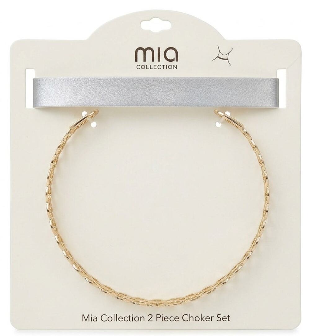 Mia Collection Gold Tone Choker and Silver Faux Leather Choker 2 Pc Necklace Set